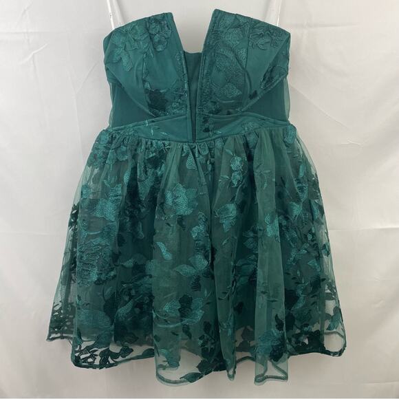 Lulus Magical Mood Emerald Green Embroidered Strapless Skater Mini Dress Small - Picture 4 of 10